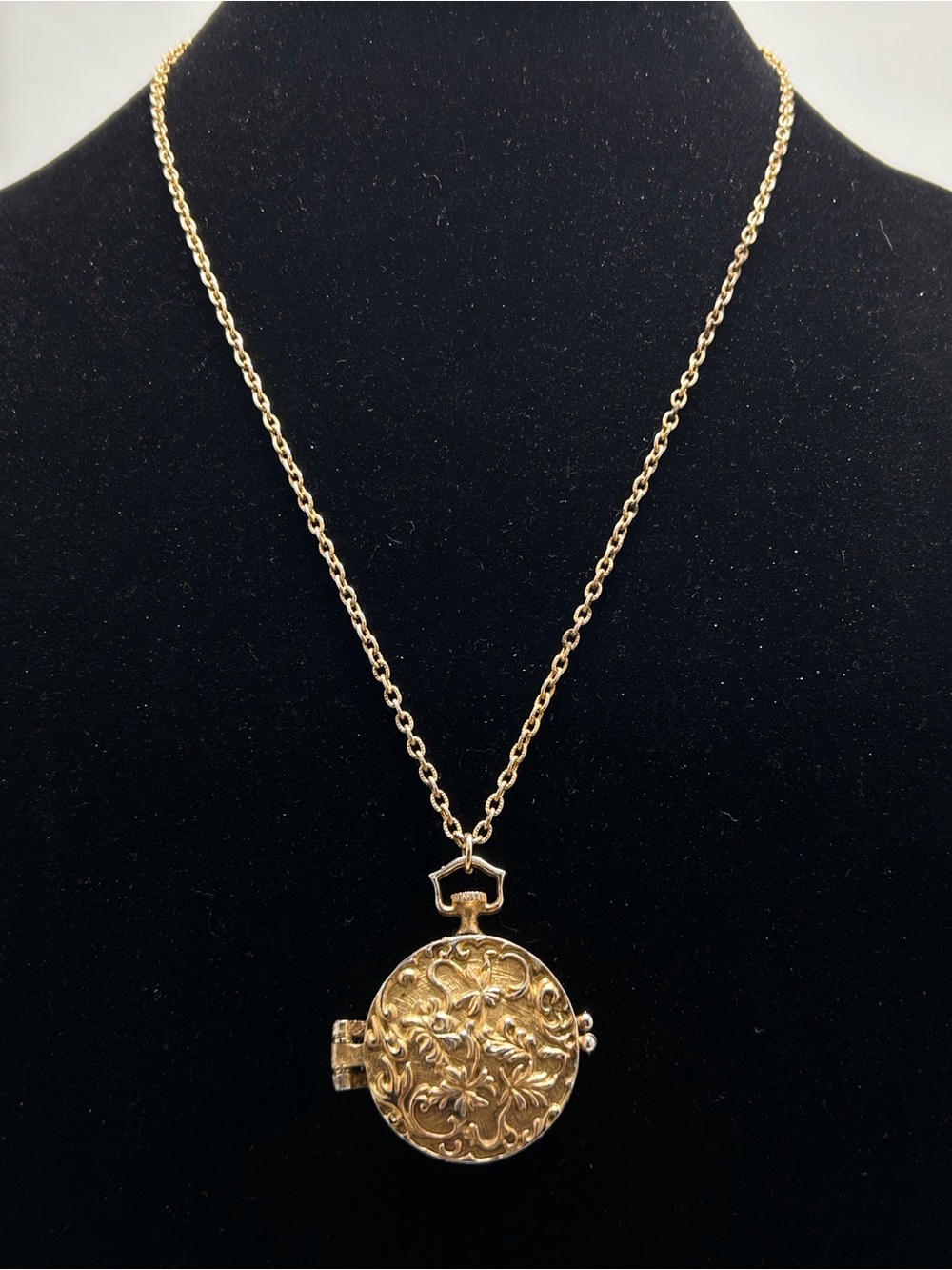 Vintage Gold Perfume Locket, Ornate Floral Design